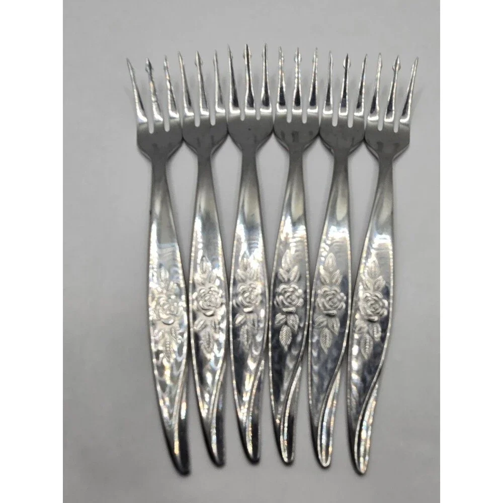 VTG HF Avon Rose Flatware Seafood Set Stainless Steel Silverware Floral Pattern